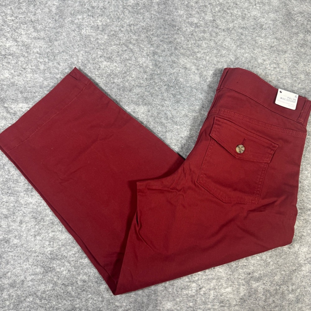 Gloria Vanderbilt Womens Burgundy Pull On Wide Leg Crop Pants Tummy Panel Size 6